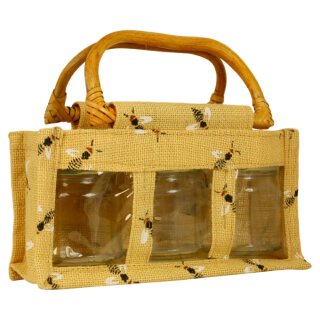 Honigverpackung Jute 3 x 250 g mit Bienendruck