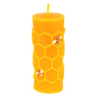Stumpen mit Wabenmuster und Bienen Kerze