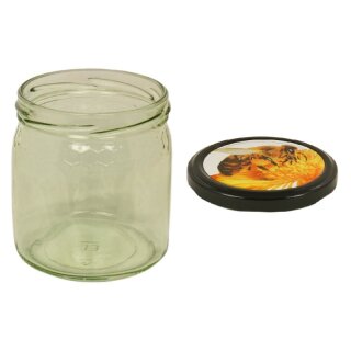 500g Wabendekor Glas verpackt zu 12 Stk inkl. Deckel schwarzer Rand
